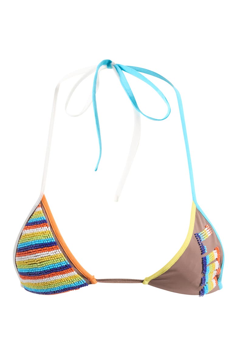 Bead Embellished Triangle Bikini Top, Main, color, BROWN MULTI