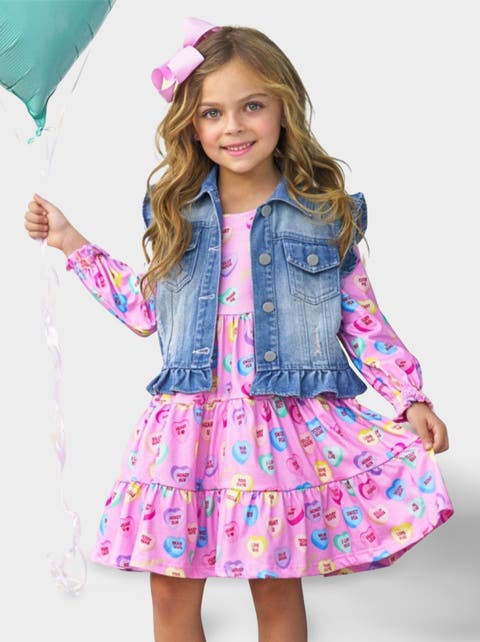 Girls Sweethearts Conversational Hearts Vest and Dress Set (Toddler, Little Kid & Big Kid)