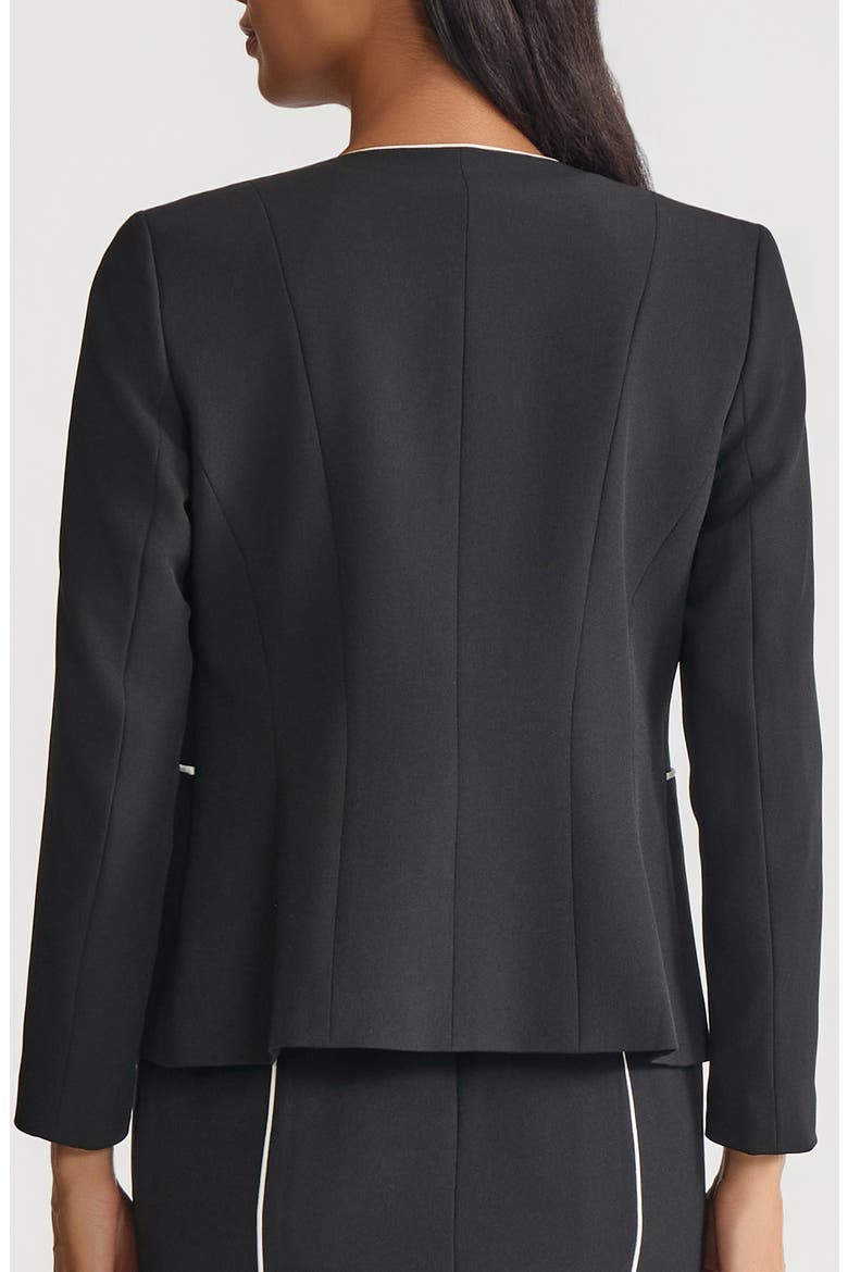 Piped Open Front Cardigan, Alternate, color, BLACK/ VANILLA ICE