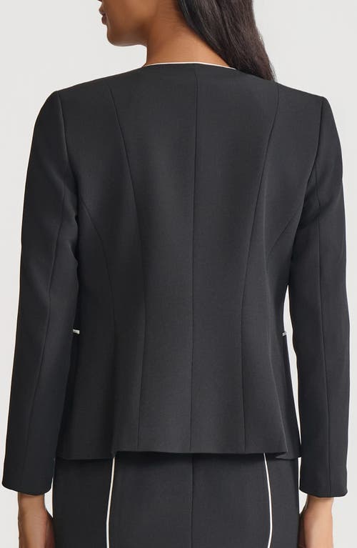 Kasper Womens Contrast Piping Open Front Jacket Stretch Crepe Contrast Piping Sheath Dress In Multi