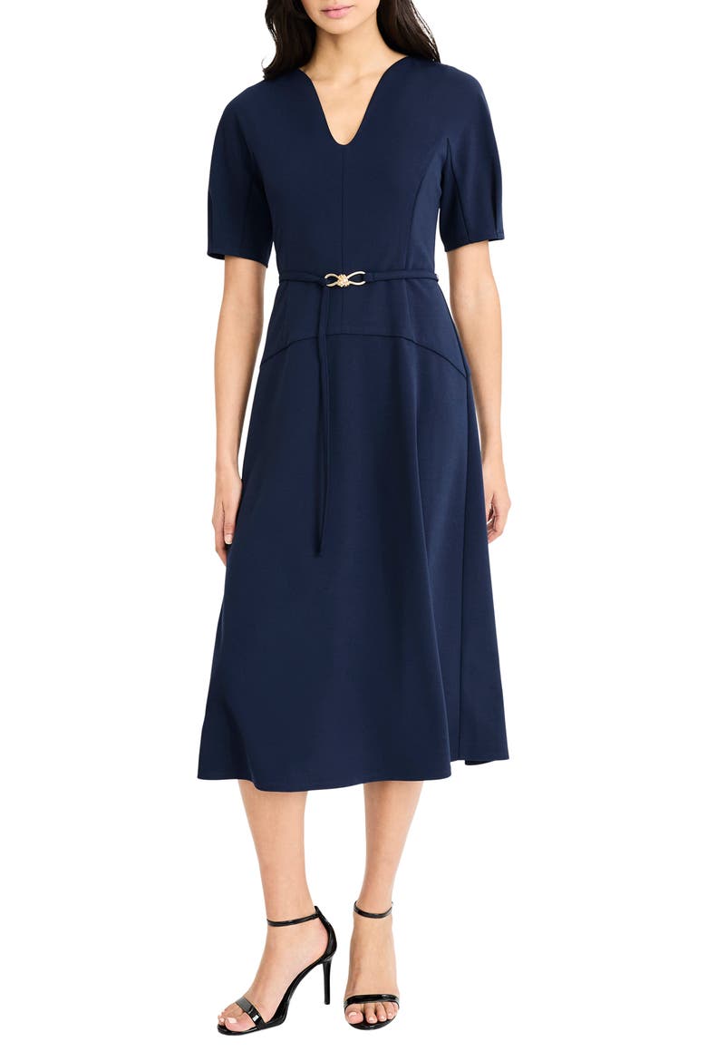 Belted Midi Dress, Main, color, NAVY BLAZER