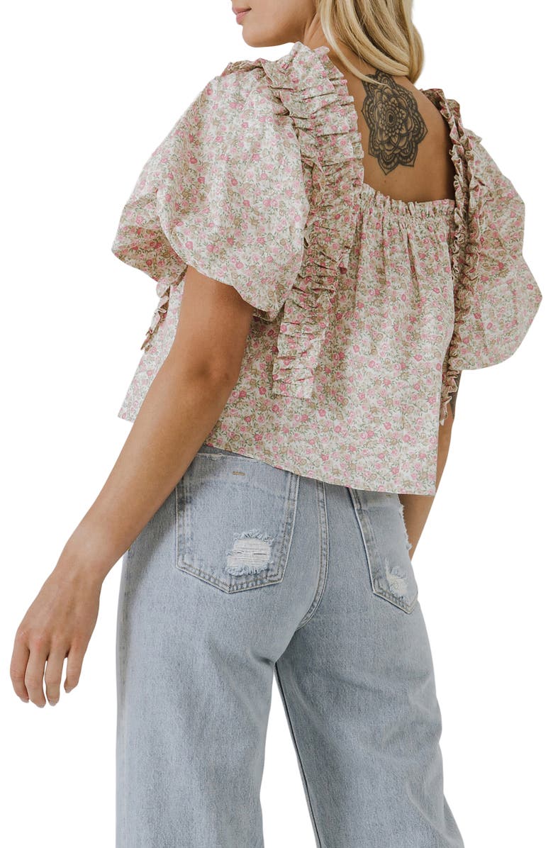 English Factory Floral Puff Sleeve Top, Alternate, color,