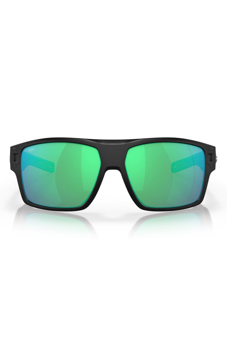 Costa Del Mar Diego 62mm Oversize Polarized Mirrored Rectangular Sunglasses, Main, color, Black / Green Mirror 580G