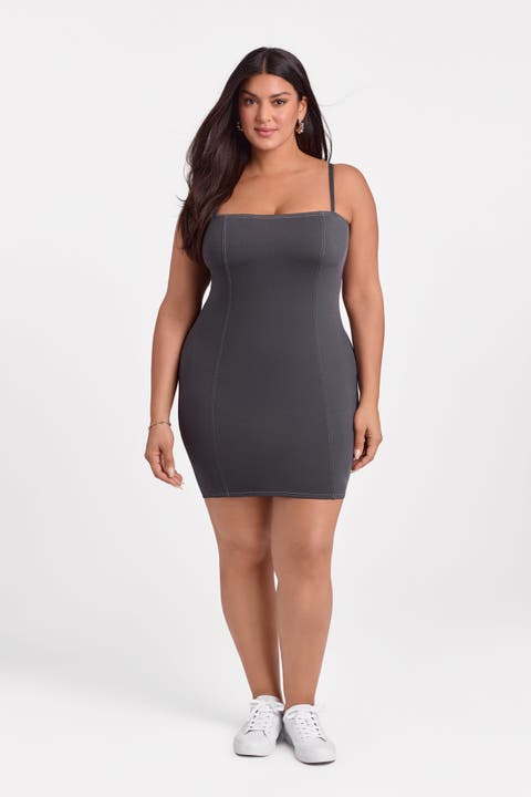 Sculpting Shapewear Denim Straight Neck Mini Dress