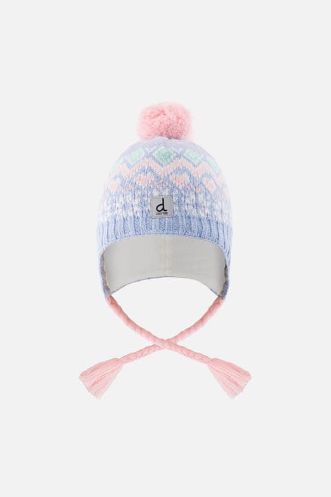 Peruvian Fair Isle Fleece Lined Earflap Knit Hat with Pompom