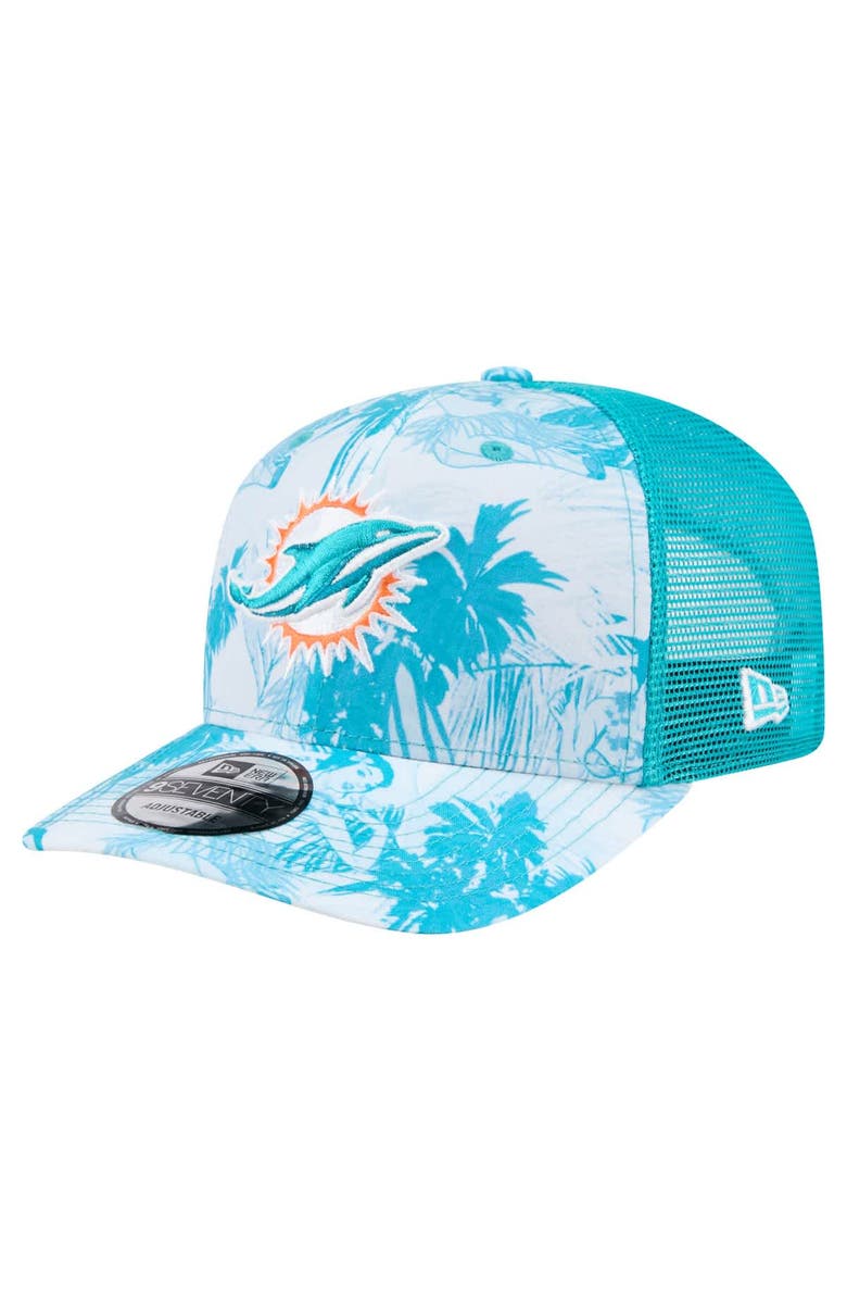 New Era Men's New Era  Aqua Miami Dolphins Hula Trucker 9SEVENTY Adjustable Hat, Main, color, 
