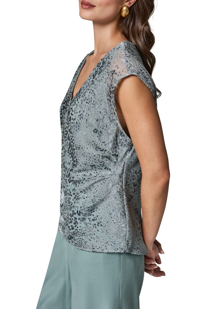 Dot Burnout V-Neck Top, Alternate, color, WATERLILY COMBO