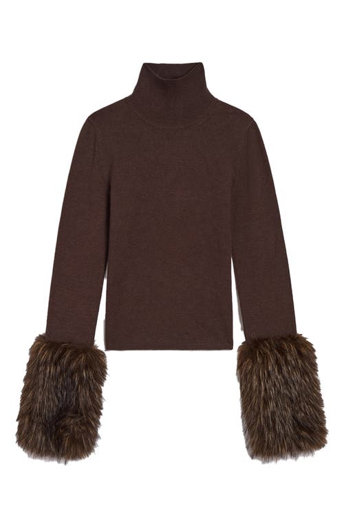 Apparis Aspen Pluche™ Faux Fur Cuff Turtleneck Sweater In Brown