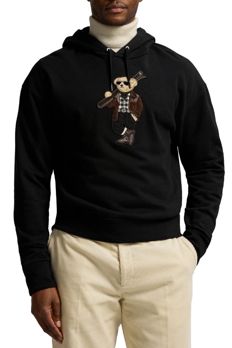 Felpa Bear Appliqué Cotton & Cashmere Hoodie, Main, color, CLASSIC BLACK