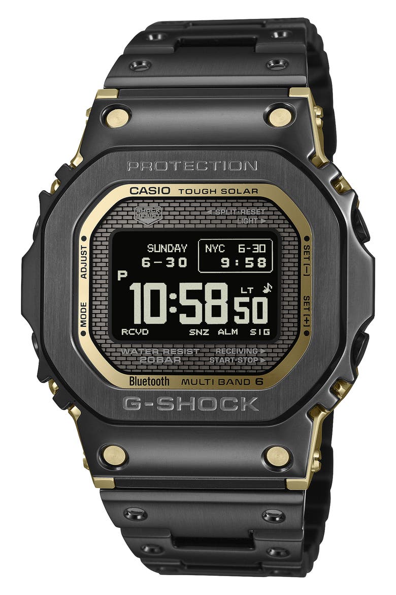 Full Metal 5000 Series Solar Digital Bluetooth Bracelet Watch, 49.3mm × 43.6mm, Main, color, BLACK