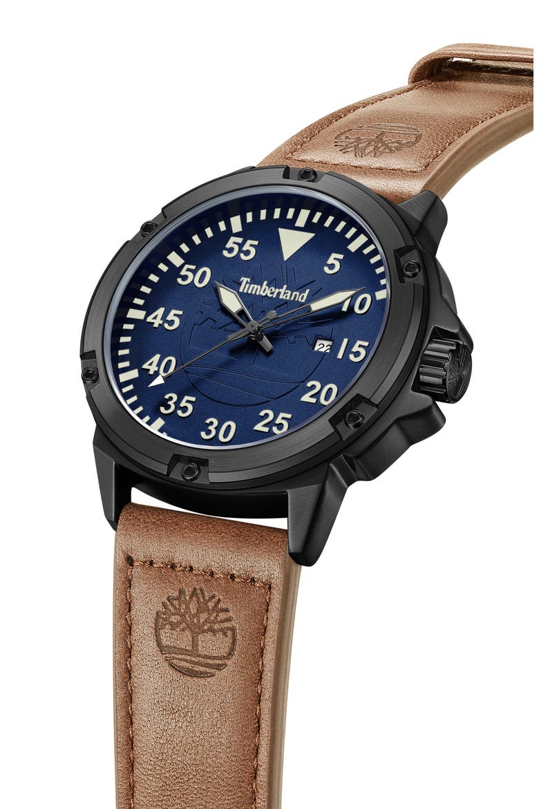 Classic Three Hand Leather Strap Watch, 46mm, Alternate, color, TAN