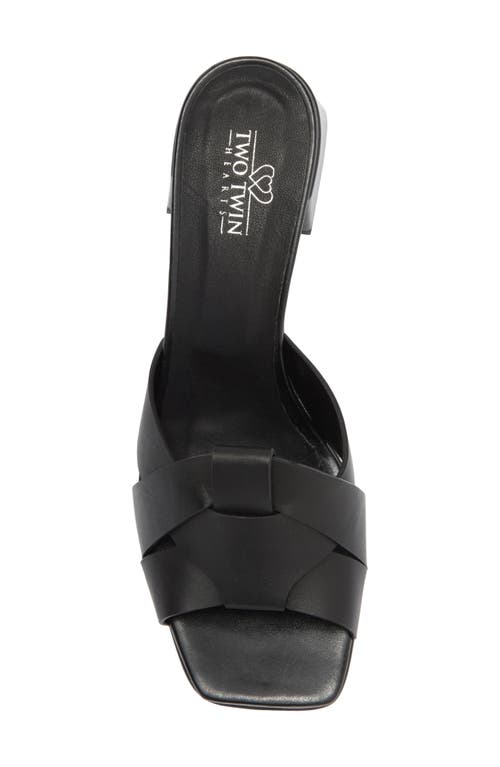2 Twin Hearts Cross Band Block Heel Sandal In Black