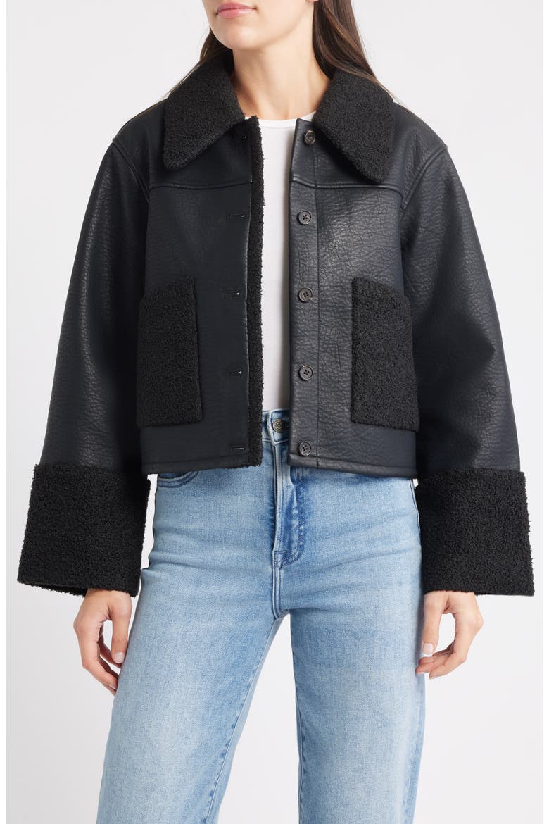 Dria Faux Leather & Faux Shearling Jacket, Main, color, BLACK SHEARLING