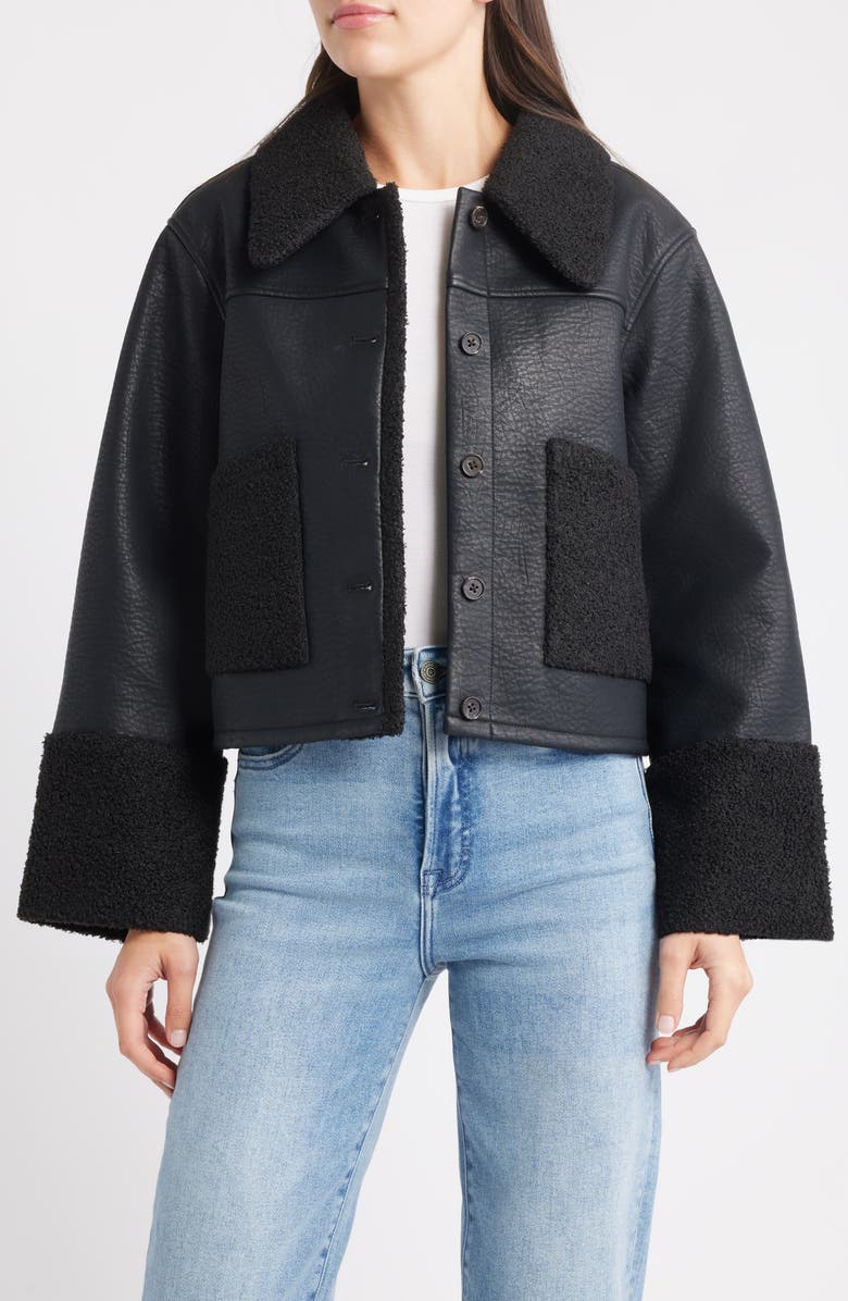 Rails Dria Faux Leather & Faux Shearling Jacket, Main, color, Black Shearling