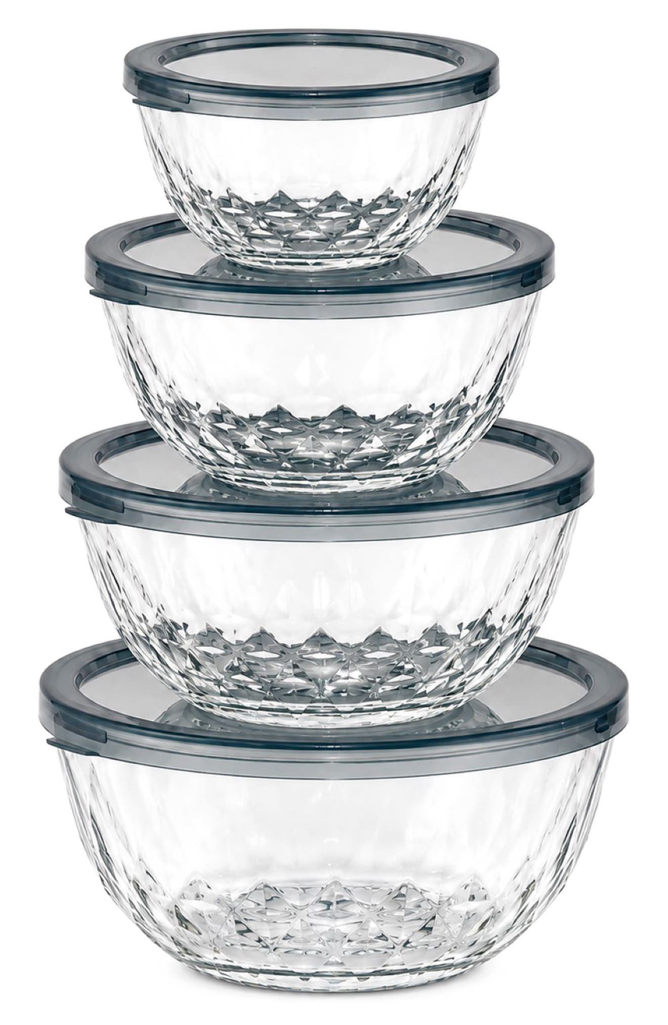 4-Piece Glass Diamond Textured Bowl Set