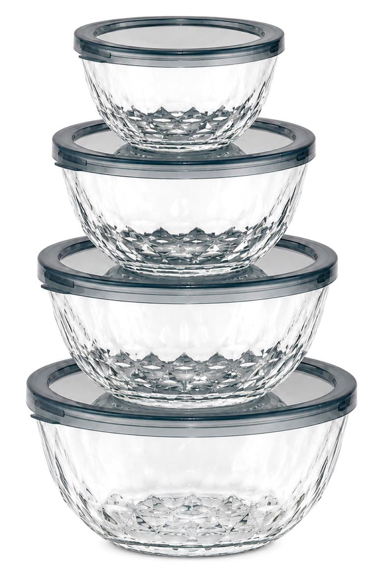 4-Piece Glass Diamond Textured Bowl Set, Main, color, NO COLOR