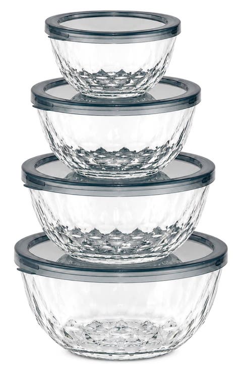 4-Piece Glass Diamond Textured Bowl Set