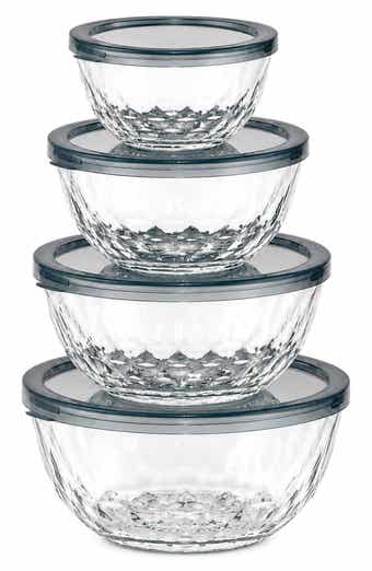 4-Piece Glass Diamond Textured Bowl Set