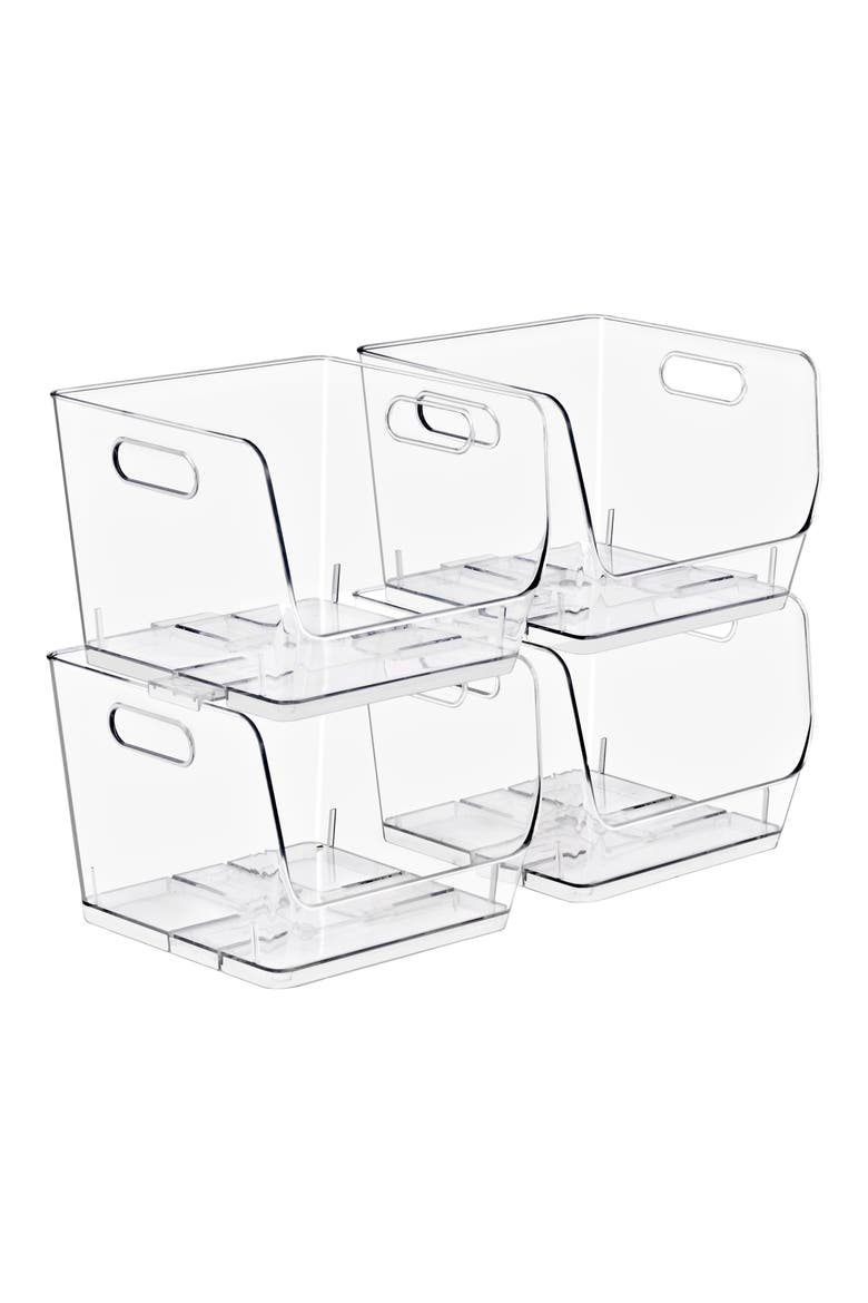 Set of 4 Medium Square Stackable Storage Bins, Main, color, NO COLOR