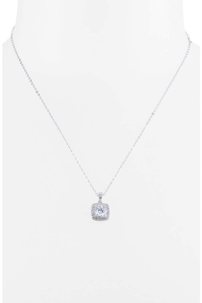 Square Framed Cubic Zirconia Pendant Necklace, Alternate, color, RHODIUM