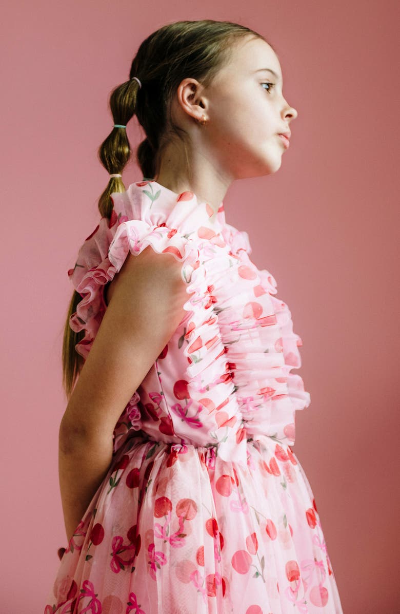 Rock Your Kid Kids' Cherry Print Ruffle Tulle Party Dress, Alternate, color, Cherry Pink