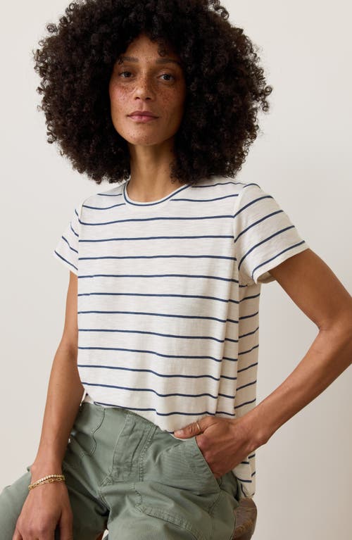 Marine Layer Striped Swing Crewneck Tee In White/navy Stripe