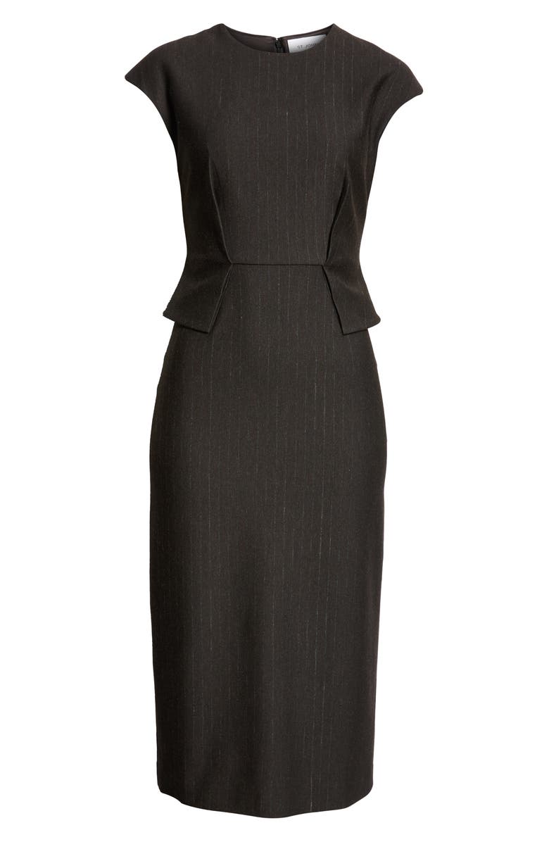 ST. JOHN Pinstripe Jersey Peplum Sheath Dress, Alternate, color,