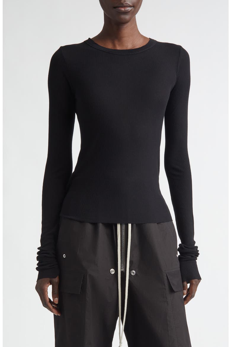 Crop Rib Long Sleeve T-Shirt, Main, color, BLACK