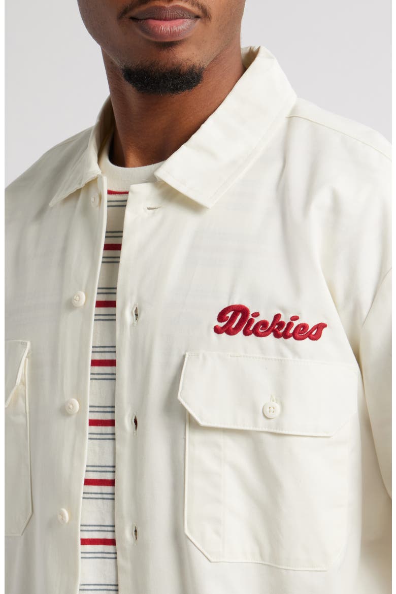Lewiston Logo Embroidered Cotton Button-Up Utility Shirt, Alternate, color, EGRET