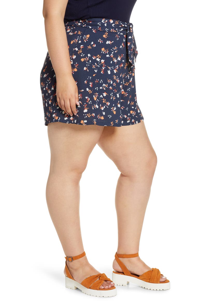 Floral Print Tie Waist Shorts, Alternate, color, NAVY INDIGO COTTON FLORAL