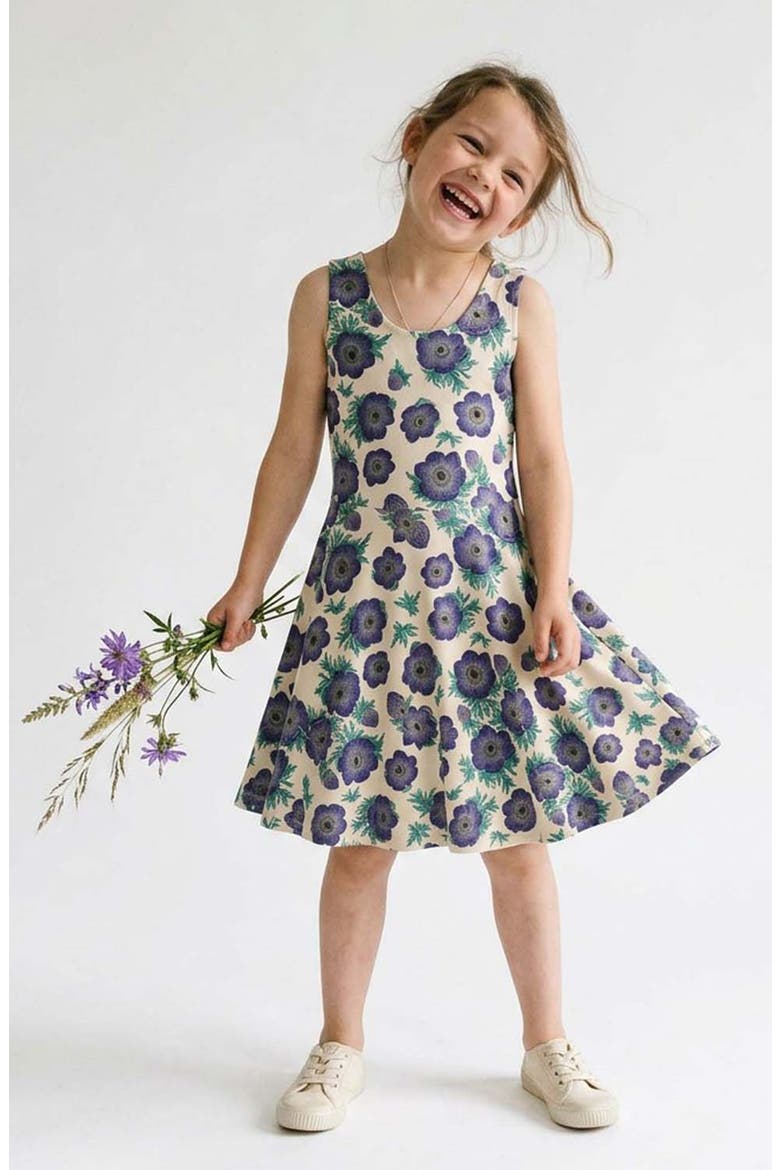 Girls Toddler Fair Trade Organic Cotton Print Sleeveless Twirl Dress, Alternate, color, Purple poppy