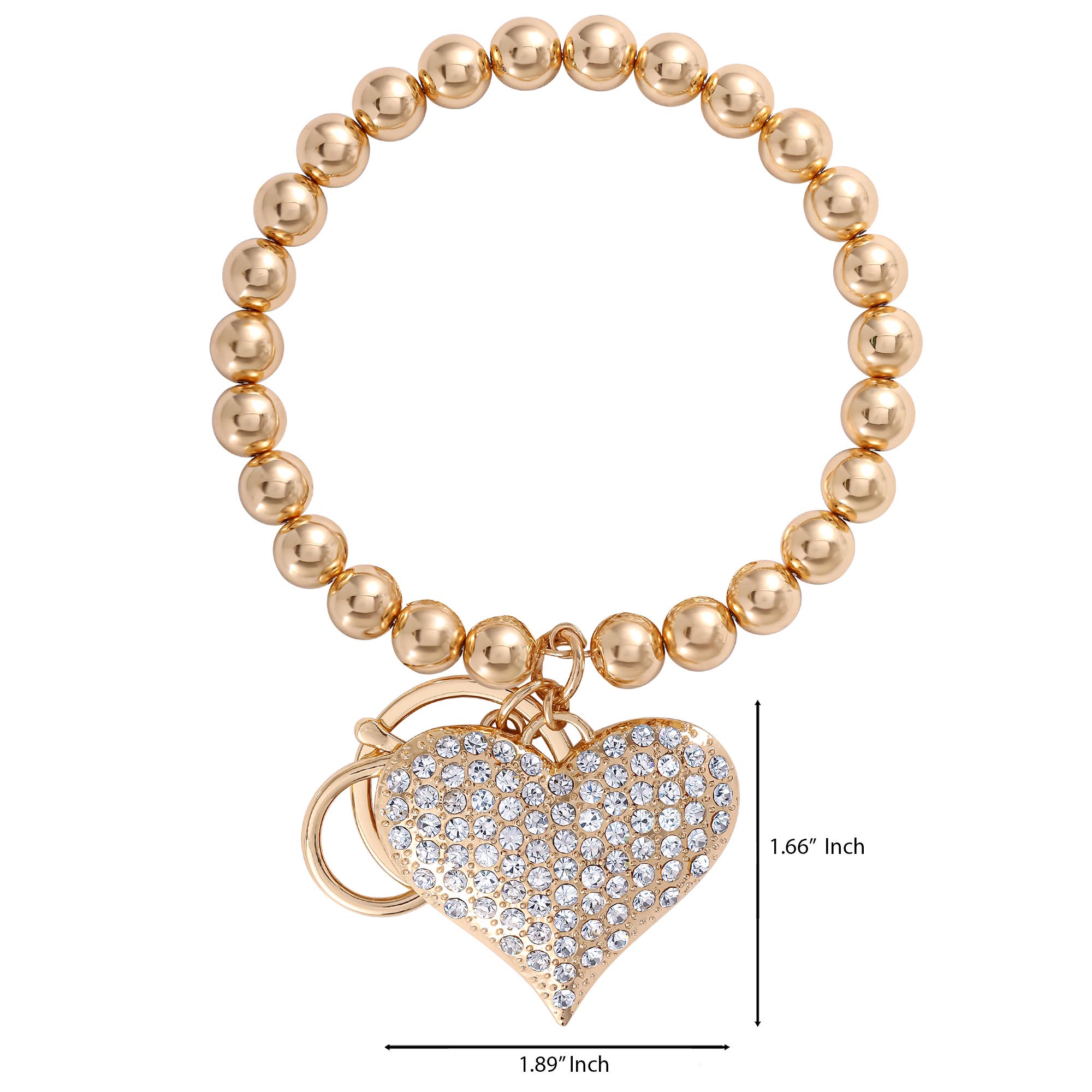 Jessica Simpson Heart Charm Stretch Keychain Bracelet in Gold-Tone, Alternate, color, Gold