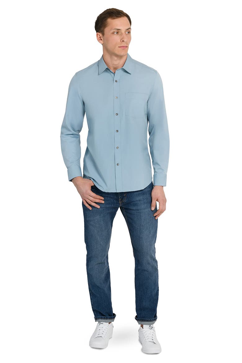 Hudson Reworked Slim Fit Solid Cotton Button-Up Shirt, Alternate, color, BLUE