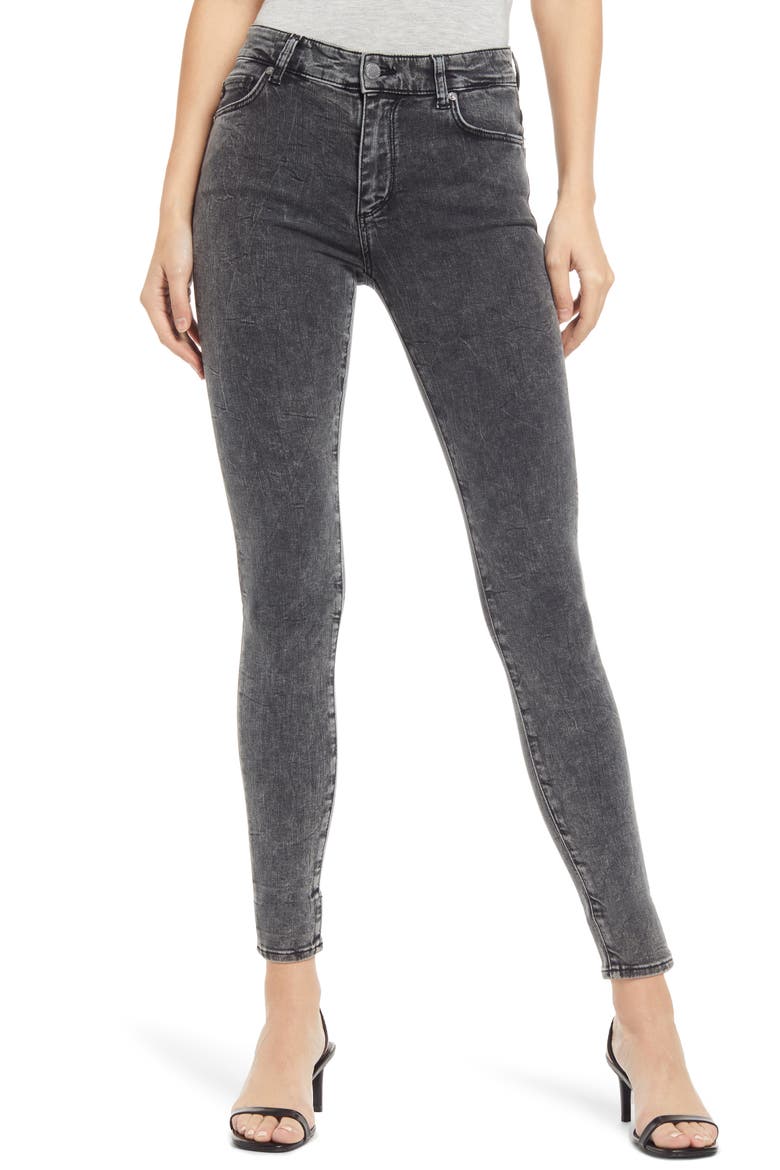 The Farrah High Rise Ankle Skinny Leather Panel Denim Pants, Main, color, IDENTITY