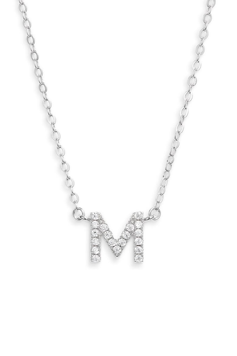 Delicate Cubic Zirconia Initial Pendant Necklace, Main, color, M- CLEAR- SILVER
