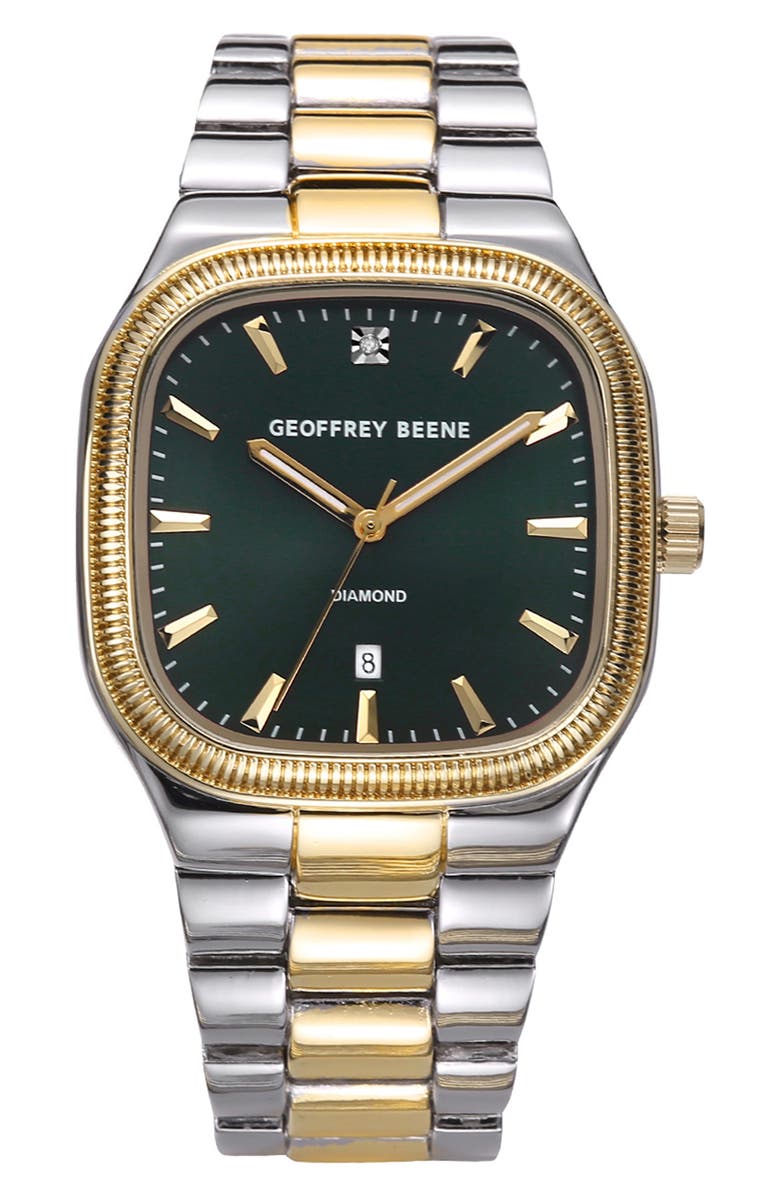 GEOFFREY BEENE Textured Bezel Diamond Bracelet Watch, 41mm, Main, color, Silver