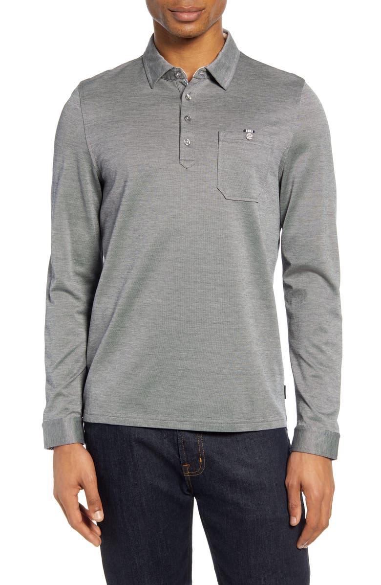 Ted Baker London Amuse Long Sleeve Piqué Polo, Main, color, 