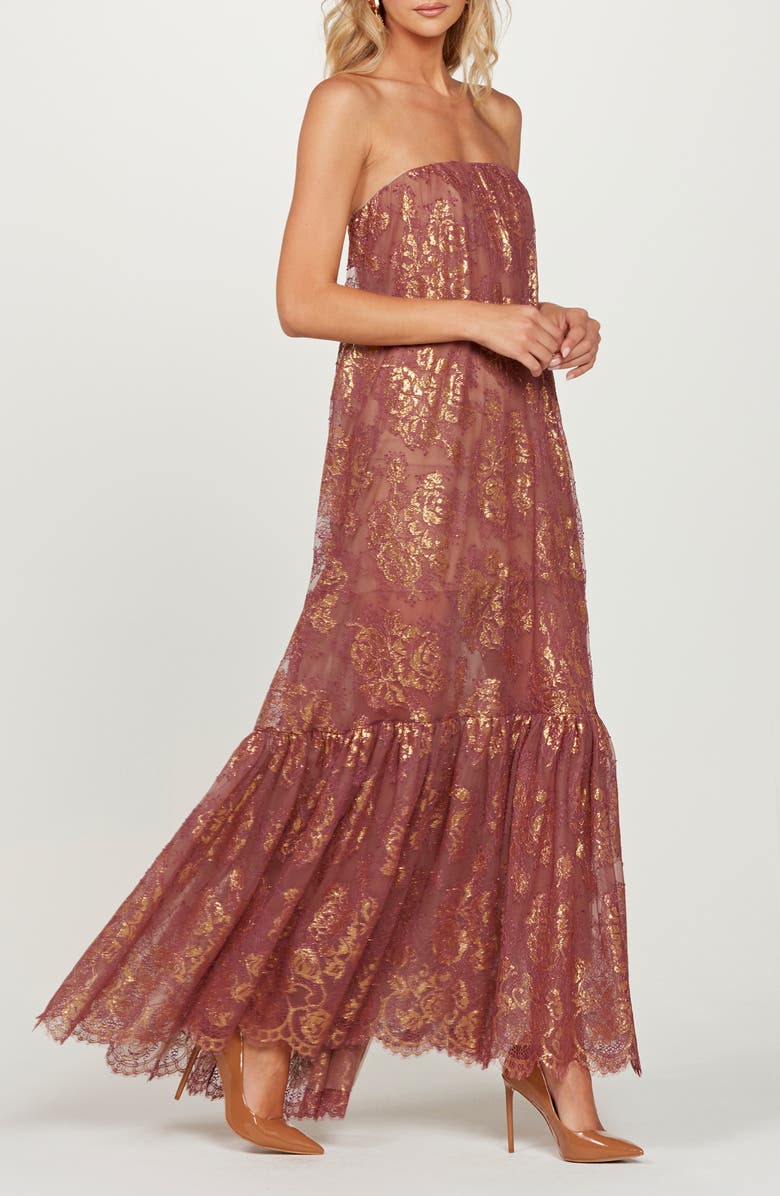 HELSI Cara Metallic Strapless Lace Overlay Maxi Cocktail Dress, Alternate, color,