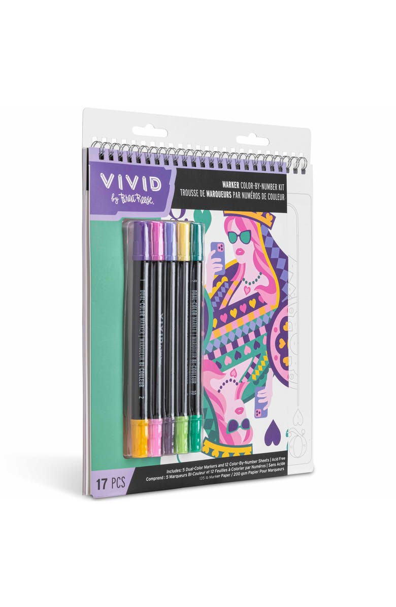 Brea Reese Vivid Marker Color By Number Kit, Queen of Hearts, 5 Markers, Alternate, color, Multicolored