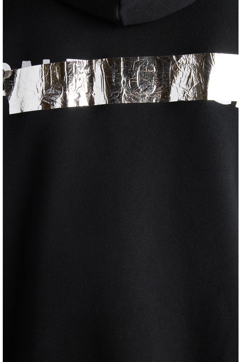 Large Distressed Silver Tape Logo Embroidered Zip Hoodie, Alternate, color, 1000 BLACK