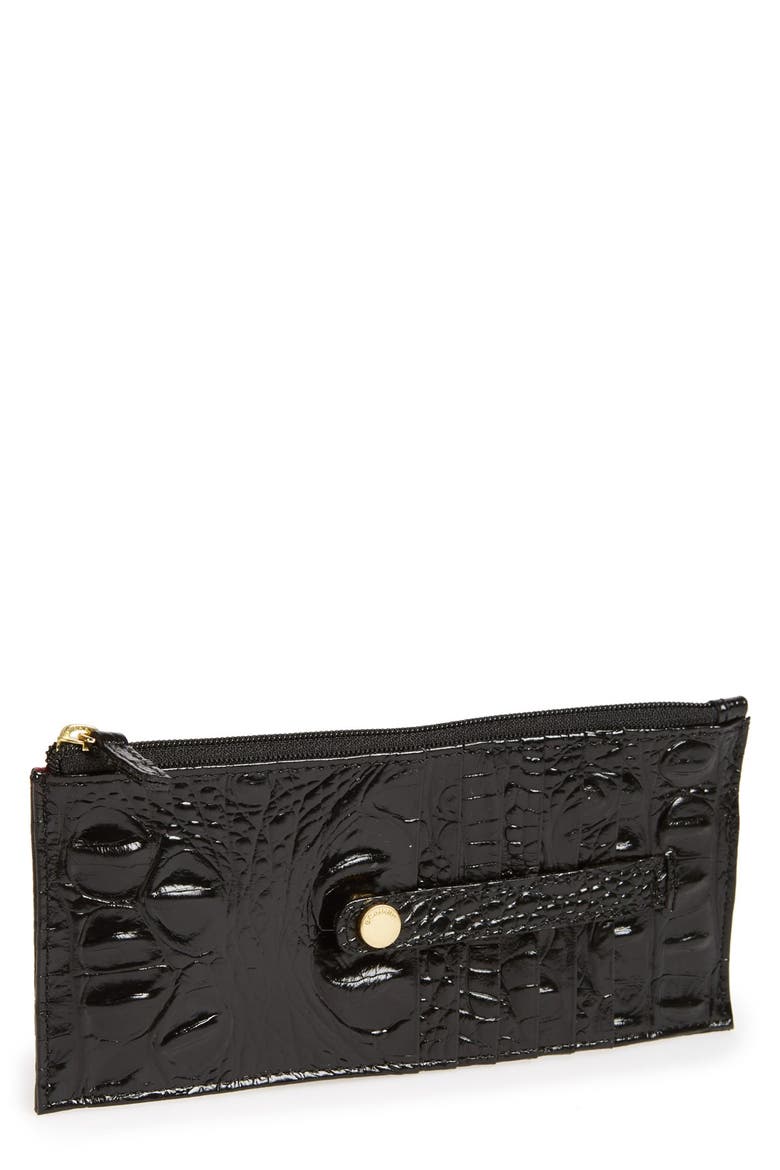 Melbourne Croc Embossed Leather Card Wallet, Main, color, BLACK