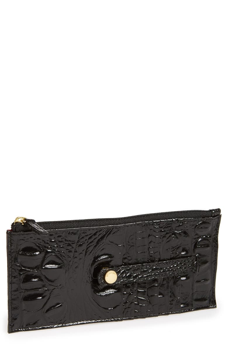 Brahmin Melbourne Croc Embossed Leather Card Wallet, Main, color, Black