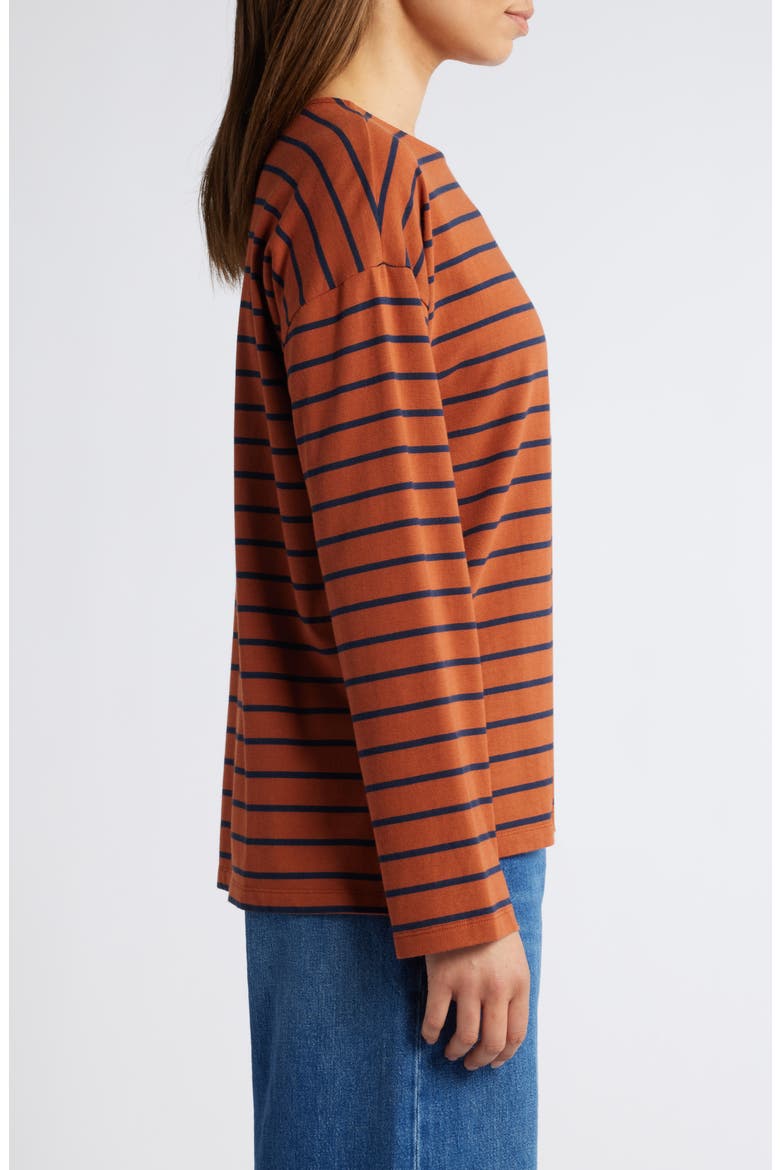 Stripe High-Low Long Sleeve Jersey Top, Alternate, color, RUST- NAVY MARINA STRIPE