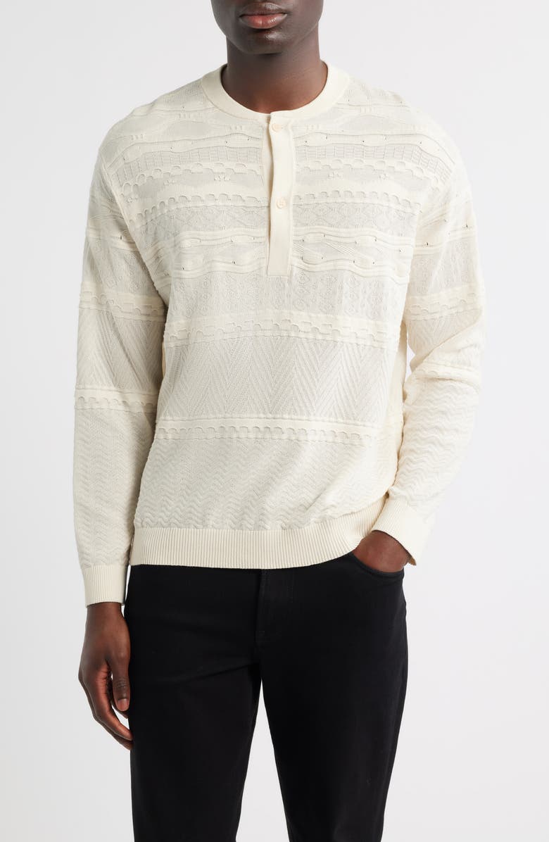 Emporio Armani Textured Knit Henley Sweater, Main, color, Cream