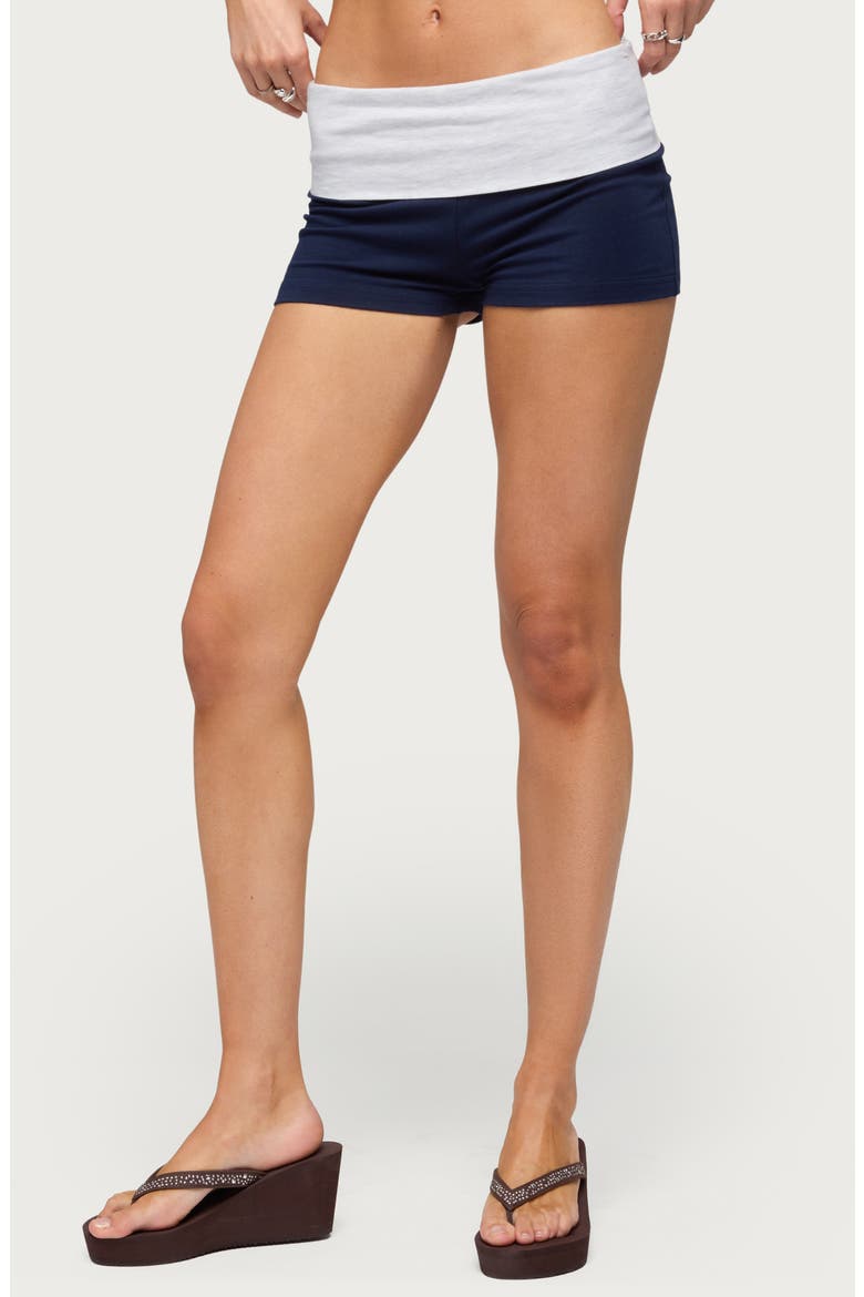 Emmey Contrast Foldover Waistband Shorts, Main, color, NAVY-AND-GRAY-MELANGE