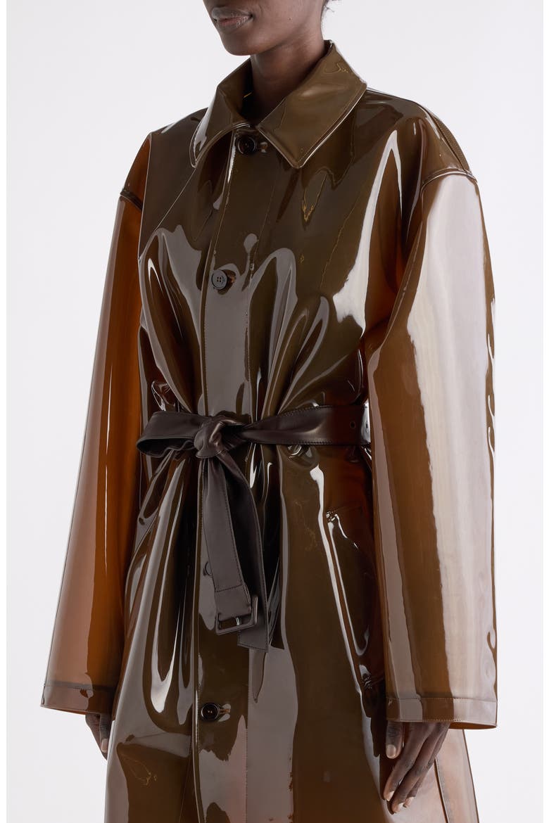 Belted Polyurethane Mac Coat, Alternate, color, DARK MACADAMIA/ MARRON FONCE