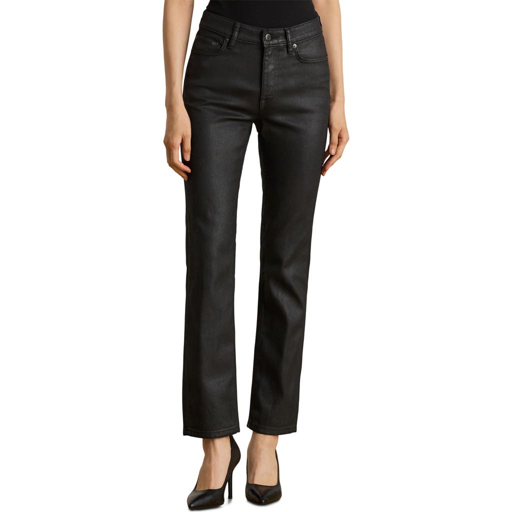 Ralph Lauren Lauren Coated High Waist Straight Leg Ankle Jeans In Black