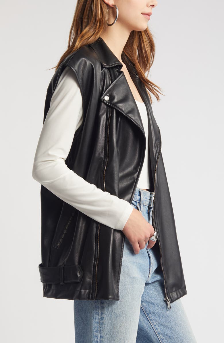 Open Edit Faux Leather Moto Vest, Alternate, color, Black