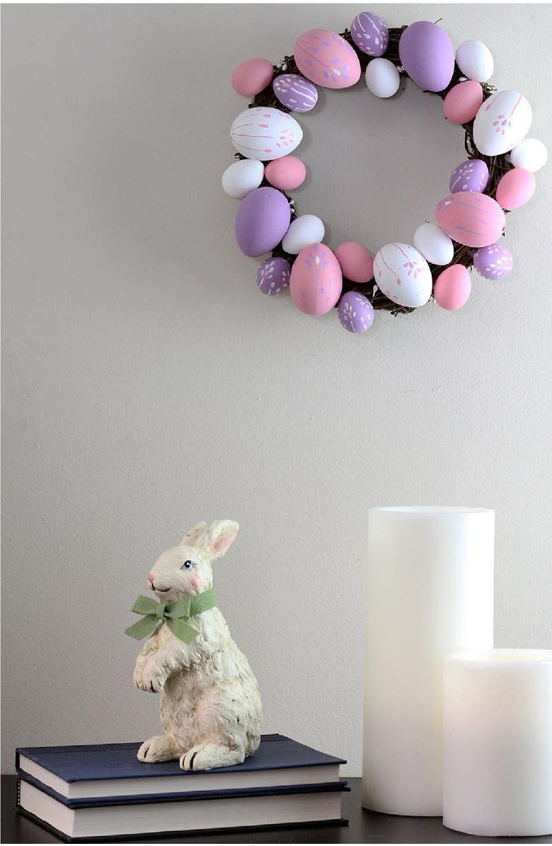 Northlight 10" Pastel Pink, Purple and White Easter Egg Spring Wreath, Alternate, color, Pink