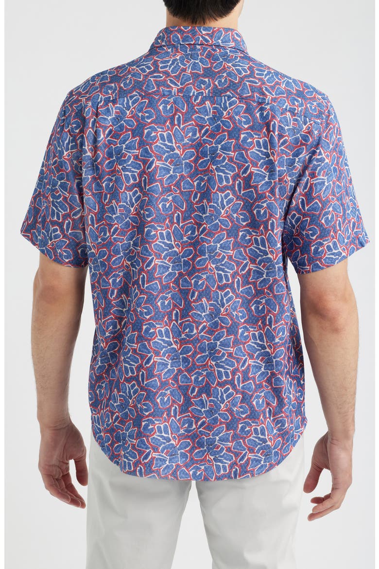 Coastal Ease Geo Rio Floral IslandZone® Short Sleeve Button-Up Shirt, Alternate, color, BERING BLUE